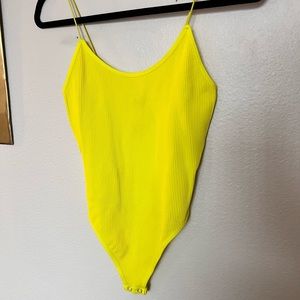 Forever 21 neon yellow ribbed tank top thong bodysuit with snaps - never worn